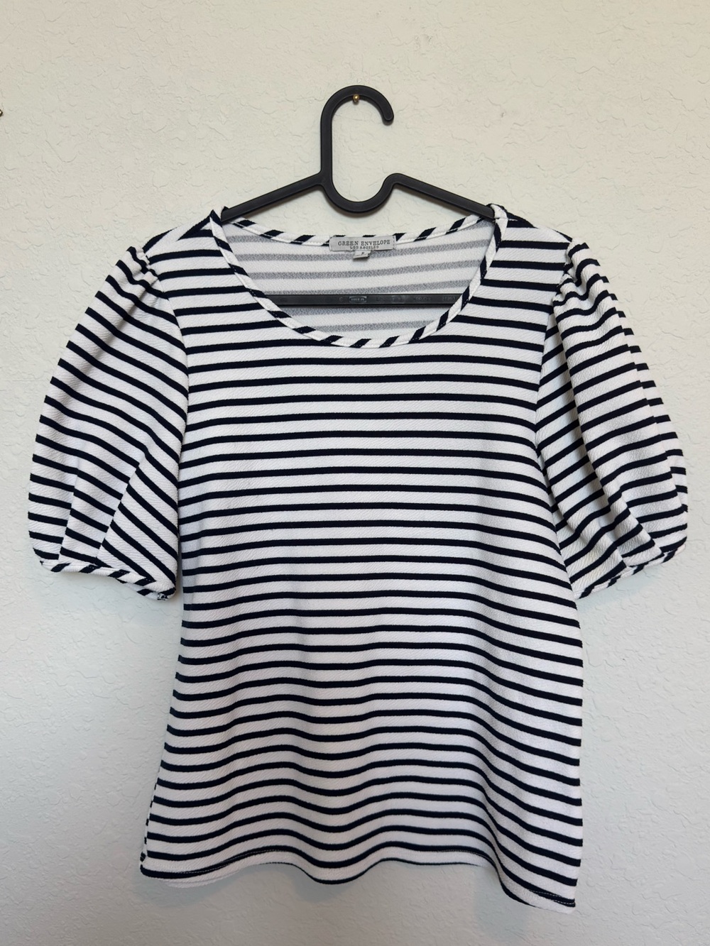 Striped Puff Sleeve Top - Blue & White